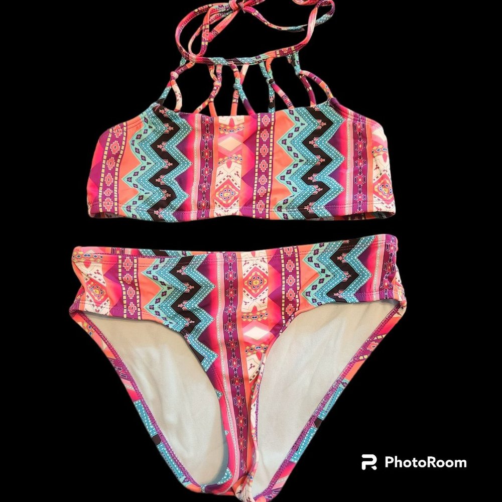 Women's H And H Heart And Harmony 2 Two Piece Swimwear Size 14 Aztec Print EUC
